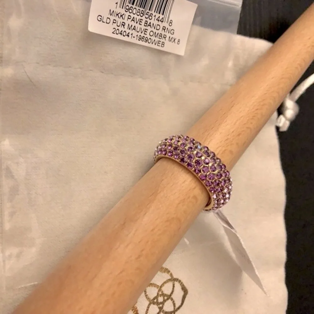 NWT Kendra Scott Mikki Pave Band Ring/8 Gold with Purple/Mauve Ombré Crystals